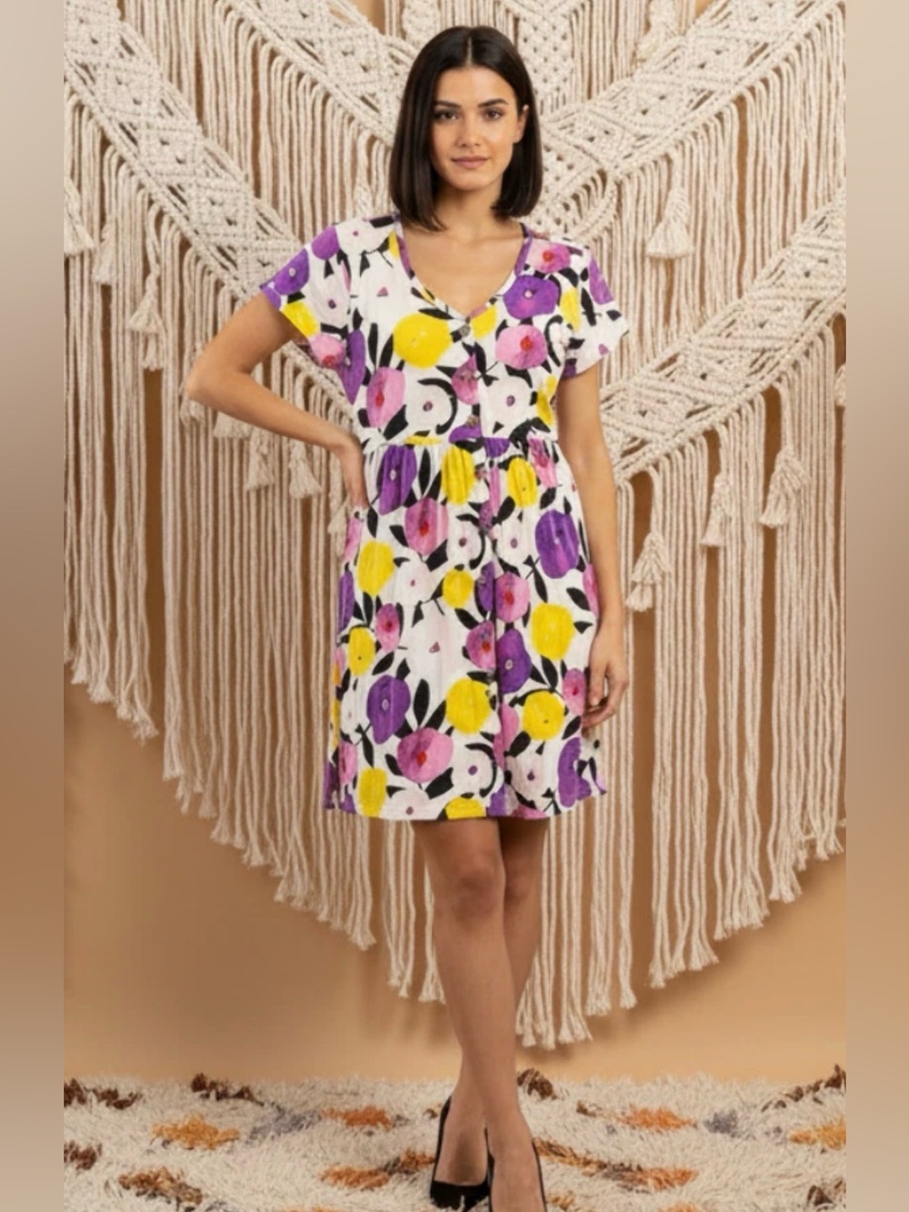 NWOT LuLaRoe Heidi Cotton Floral Dress w/Pockets - S